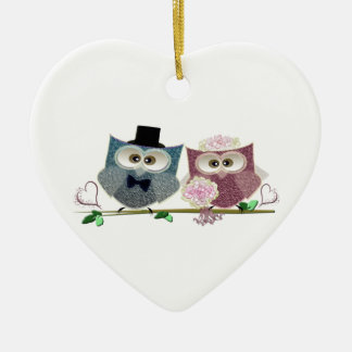 Adorno De Cerámica Arte lindo de los búhos de novia y del novio