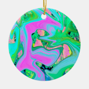 Adorno De Cerámica Arte líquido rosa retro y azul claro en hortensia
