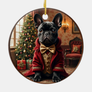 Adorno De Cerámica Arte navideño victoriano de Bulldog Francés