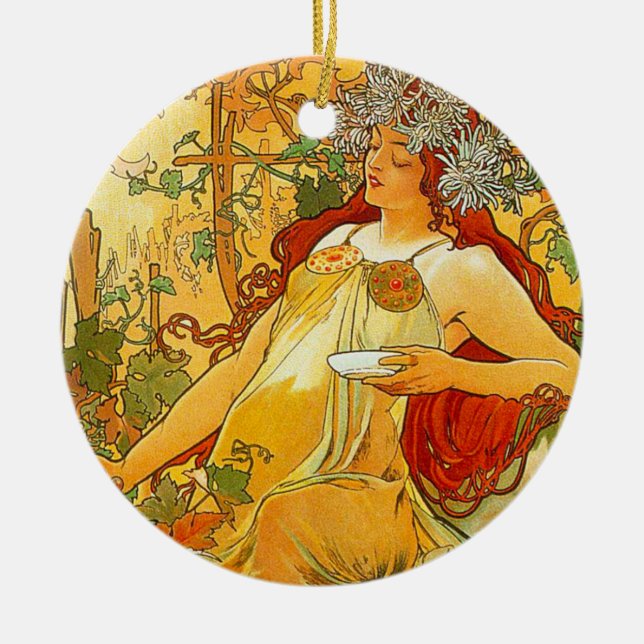Adorno De Cerámica Arte Nouveau de Otoño de Alphonse Mucha (Frente)