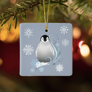 Adorno De Cerámica Arte Nouveau de pingüino invernal caprichoso copos