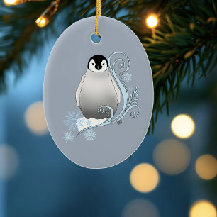 Adorno De Cerámica Arte Nouveau de pingüino invernal caprichoso copos