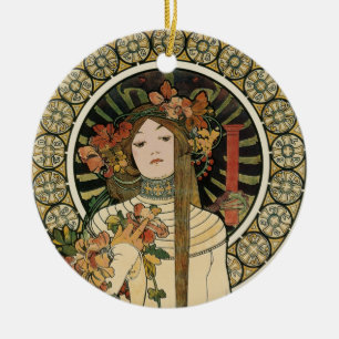 Adorno De Cerámica Arte Nouveau Trappistine Mucha Art