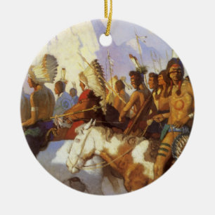 Adorno De Cerámica Arte occidental vintage, Indian War Party de NC Wy