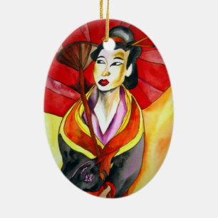 Adorno De Cerámica Arte original japonés Geisha, pintura acuarela