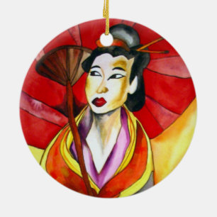 Adorno De Cerámica Arte original japonés Geisha, pintura acuarela