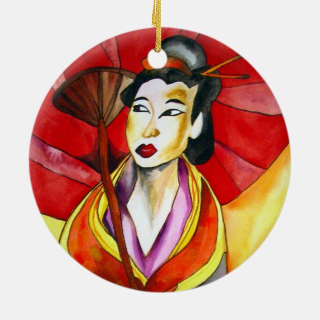 Adorno De Cerámica Arte original japonés Geisha, pintura acuarela (Atrás)