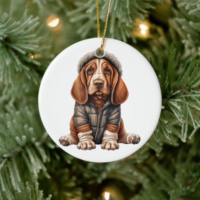 Adorno De Cerámica Arte personalizado de perro con hongos en Basset (Árbol)