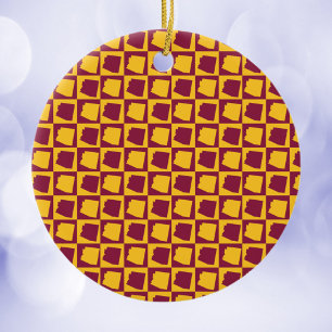 Adorno De Cerámica Arte Pop Checkerboard de Arizona Granate y Dorado