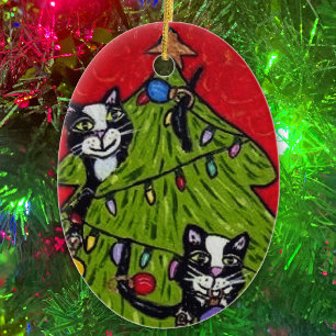 Adorno De Cerámica Arte Popular Cats Árbol de Navidad