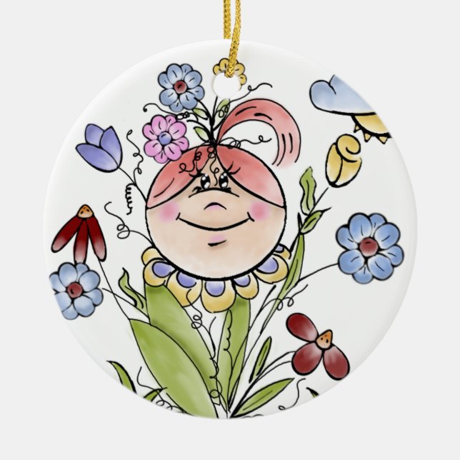 Adorno De Cerámica Arte popular de hadas en el jardín (Frente)