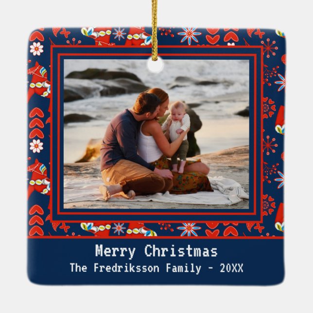 Adorno De Cerámica Arte Popular Rojo Dala sueca caballo y foto de pat (Reverso)