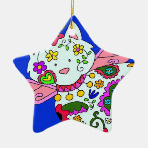 Adorno De Cerámica Arte popular ucraniano del ángel del gato