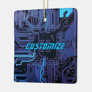 Adorno De Cerámica Arte tecnológico de placa de circuito PCB azul cib