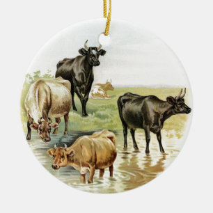 Adorno De Cerámica Arte vintage de animales de granja vacas
