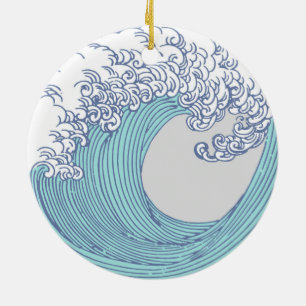 Adorno De Cerámica Arte vintage de olas de surf Ukiyo-e japonés Costa