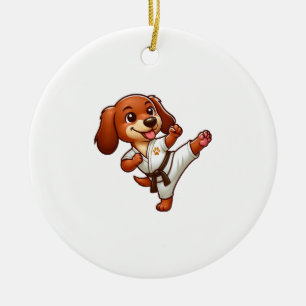 Adorno De Cerámica Artes marciales de karate de Dachshund patadas alt