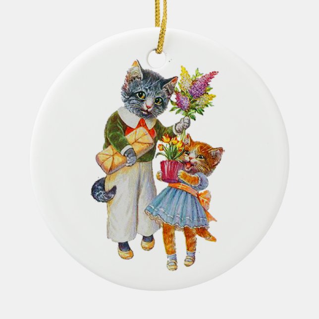 Adorno De Cerámica Arthur Thiele Cats Bearing Gifts (Frente)