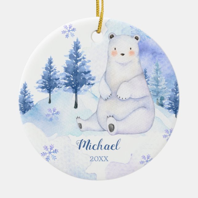 Adorno De Cerámica Articos de Oso de Invierno Animales Blue Snowflake (Frente)