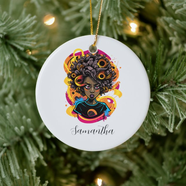 Adorno De Cerámica Artista Afro Woman (Árbol)