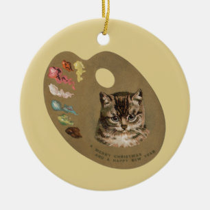 Adorno De Cerámica Artista de gatos de Navidades de Cottagecore de Vi