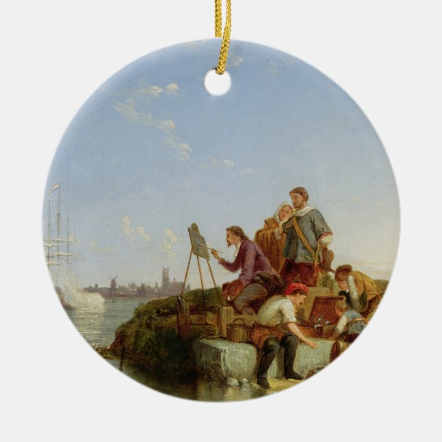 Adorno De Cerámica Artista en su caballete y envío más allá, 1894 (Frente)