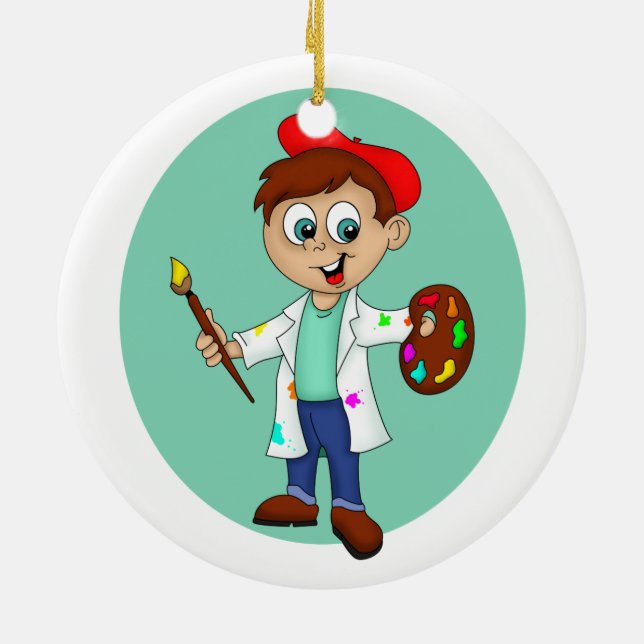 Adorno De Cerámica Artista masculino personalizado con pincel y palet (Atrás)