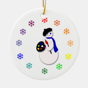 Adorno De Cerámica Artista w Colorwheel del muñeco de nieve de Jánu