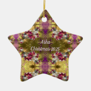 Adorno De Cerámica ASHA ~ Navidades de oro Star Fractal ~ ~