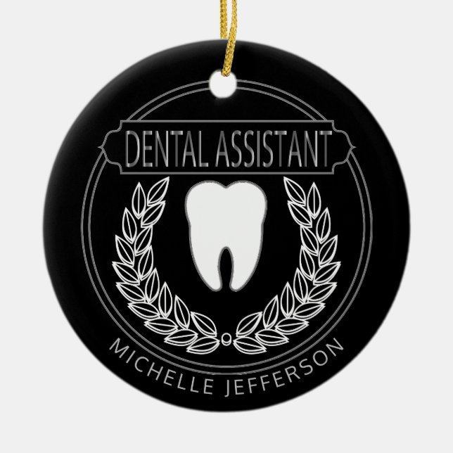 Adorno De Cerámica Asistente para 🦷 dental - Negro, Blanco y Plata (Frente)