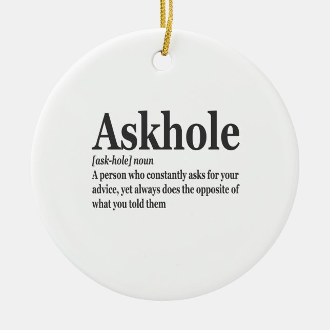 Adorno De Cerámica Askhole Definición Hilarious Gag Dictionary Adulto (Frente)