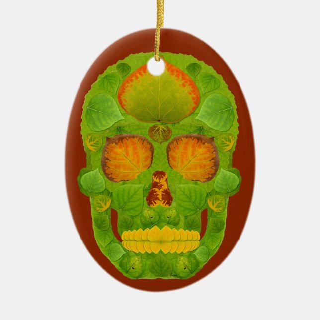 Adorno De Cerámica Aspen Leaf Skull 10 (Frente)