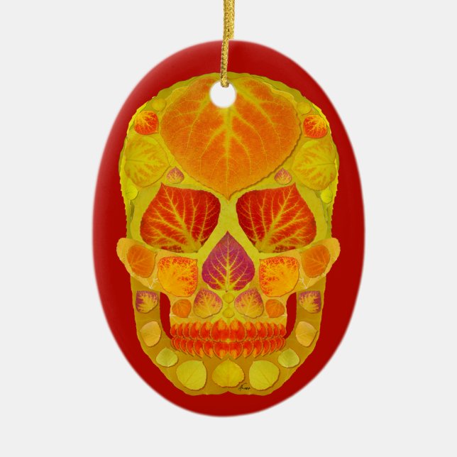 Adorno De Cerámica Aspen Leaf Skull 13 (Frente)