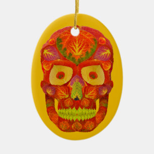 Adorno De Cerámica Aspen Leaf Skull 16