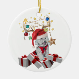 Adorno De Cerámica astas, navidad y el cockapoo