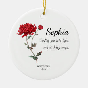 Adorno De Cerámica Aster de septiembre Cumpleaños Personalizado