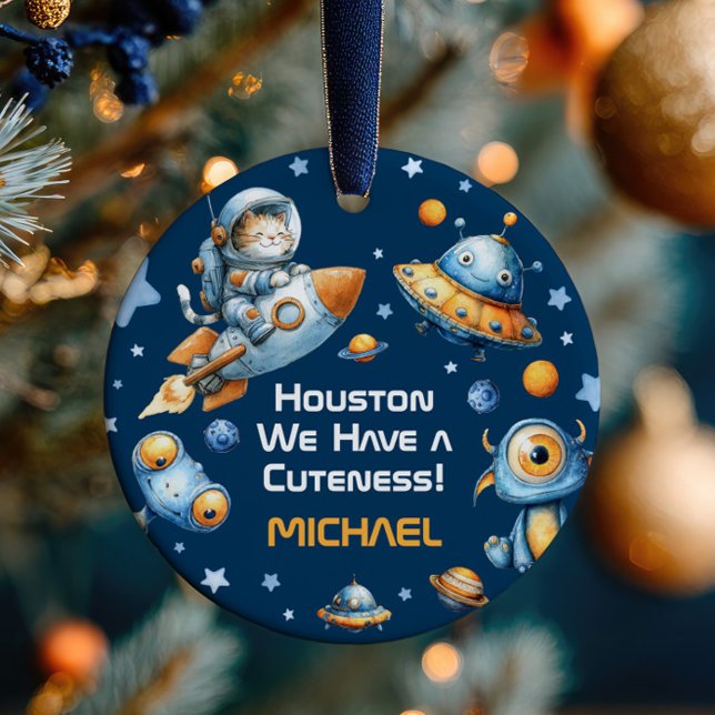 Adorno De Cerámica Astronaut Cat Funny Outer Space Baby Name& Photo  (Subido por el creador)