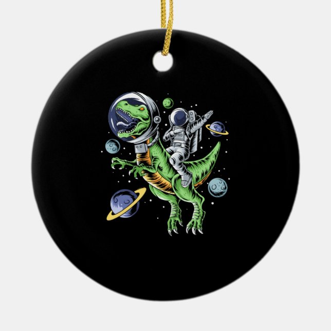 Adorno De Cerámica Astronaut Riding T-Rex Dinosaur Astro T-Rex Space (Frente)