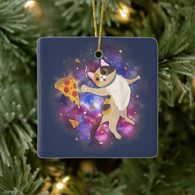 Adorno De Cerámica Astronauta astronauta del gato espacial Pizza Mars (Árbol)