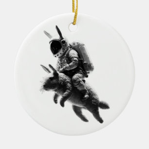 Adorno De Cerámica Astronauta conejo en el espacio