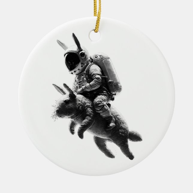 Adorno De Cerámica Astronauta conejo en el espacio (Frente)