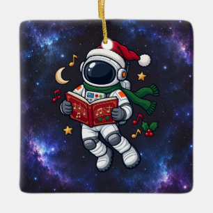 Adorno De Cerámica Astronauta de Navidad cantando villancicos en el e