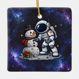Adorno De Cerámica Astronauta de Navidad construyendo un muñeco de ni