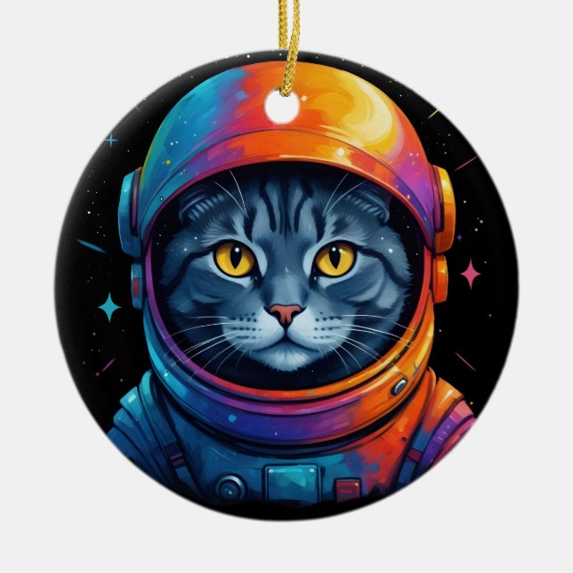 Adorno De Cerámica Astronauta espacio para gato Gracioso Gato Lover (Frente)