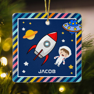 Adorno De Cerámica Astronauta Niño Lindo Cohete Espacio Exterior Habi