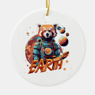 Adorno De Cerámica Astronauta panda roja