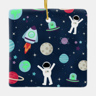 Adorno De Cerámica Astronautas Planetas Cohetes y Alienígenas