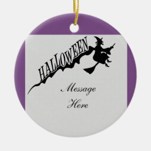 Adorno De Cerámica Asustada Witch Riding Broom Halloween Thunder_Cove