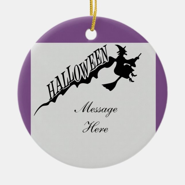 Adorno De Cerámica Asustada Witch Riding Broom Halloween Thunder_Cove (Frente)