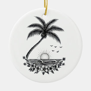 Adorno De Cerámica Atardecer de Palma Tropical – Arte de Línea Minima